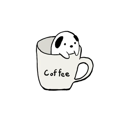 コーヒカップに入っている犬のイラスト