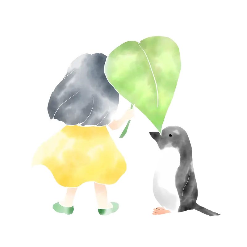 女の子とペンギンのイラスト